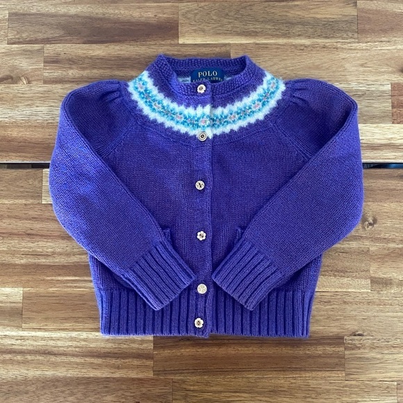 POLO Ralph Lauren Fair Isle Cardigan Sweater cotton & Angora Rabbit hair.Size 2T